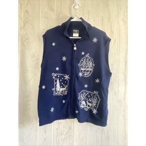Vintage Southern Lady Women's Christmas Holiday‎ Sweater Vest Zip Closure Xl